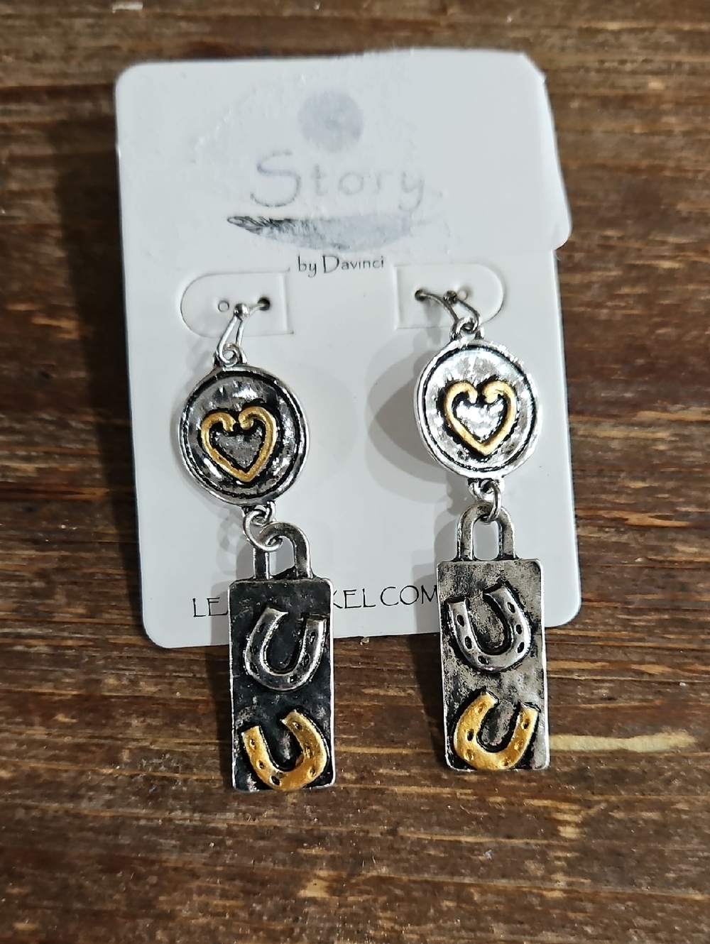 NWT Two-Tone Heart & Horseshoe Dangle Earrings - Silver & Goldtone